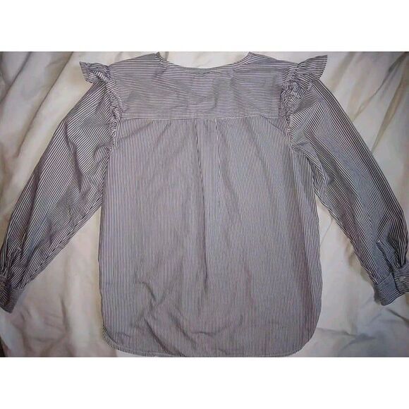 5/$25 EUC Sz L Ruffle Long Sleeve Blue White Striped Blouse Top - Picture 5 of 5
